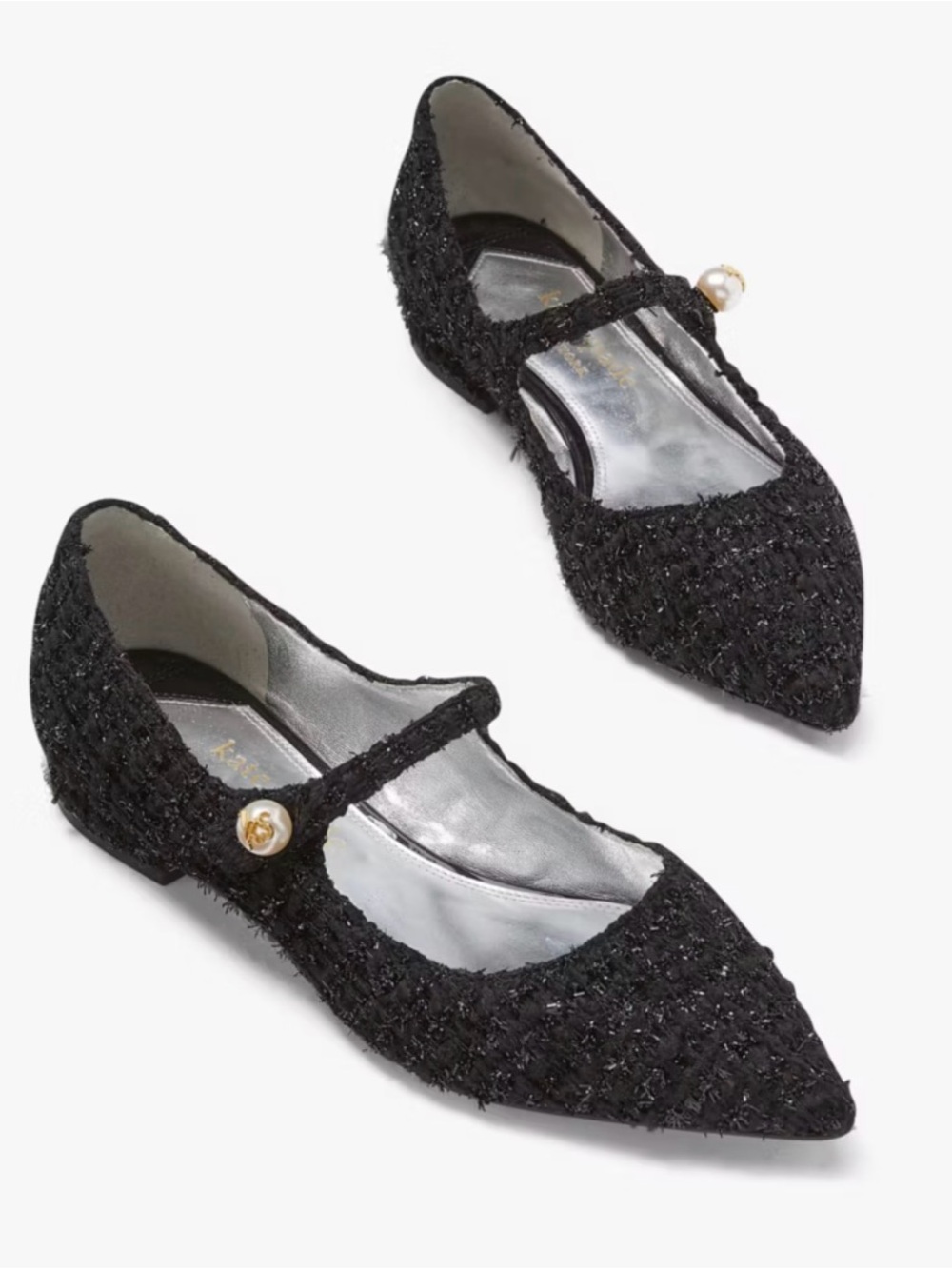 Kate Spade Maya Pearl Metallic Tweed Mary Jane Flats Black Size 6.5B